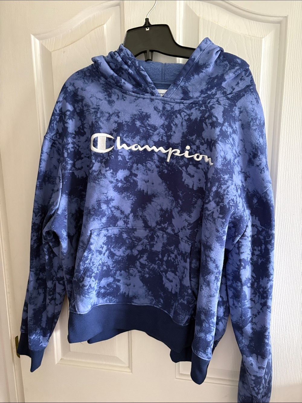 Champion Blue Tie-Dye Pullover Hoodie with Script Logo